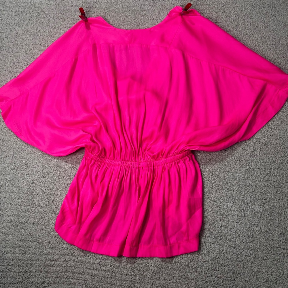 Mustard Seed Peplum Blouse Medium Hot Pink Barbiecore Boho Summer Chic - Picture 7 of 7